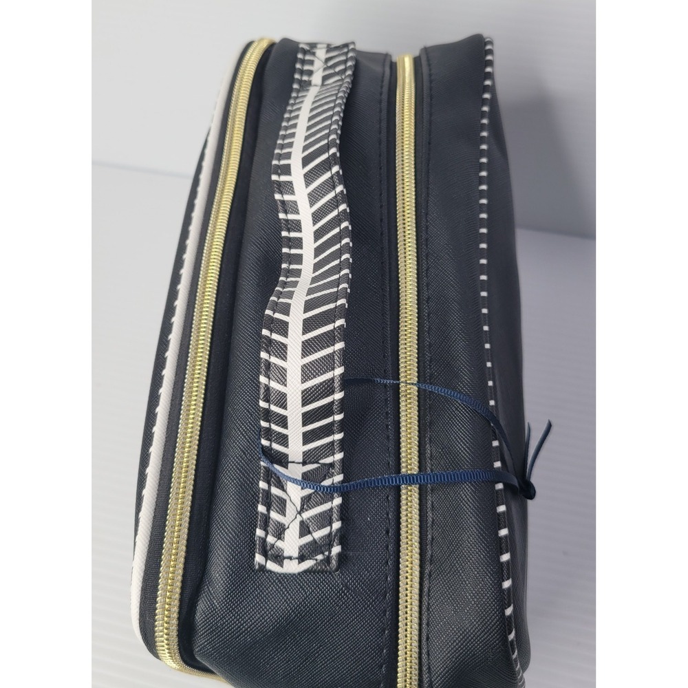 Dabney Lee Large Makeup Bag Zipper Black & White Zebra 2 Section Multi Pockets - Picture 3 of 10